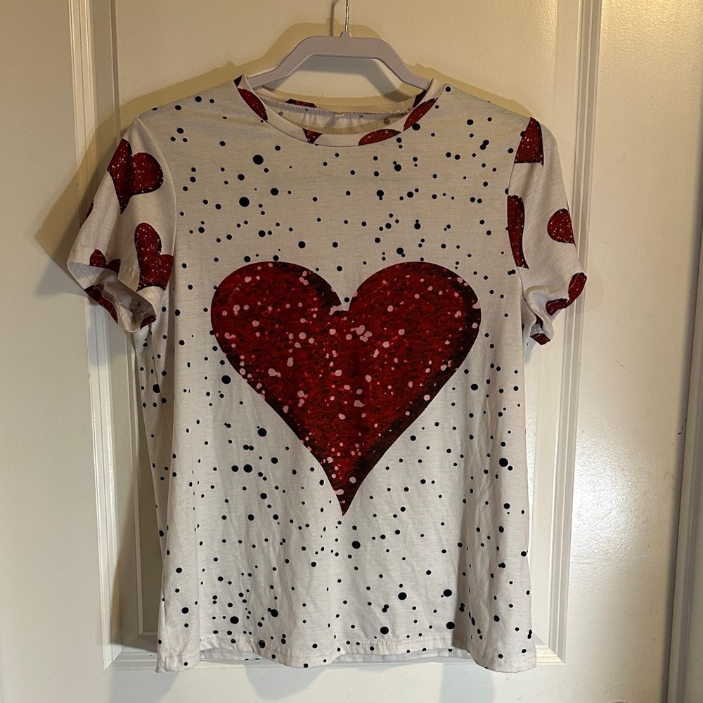 Heart Print T-Shirt - Red & White